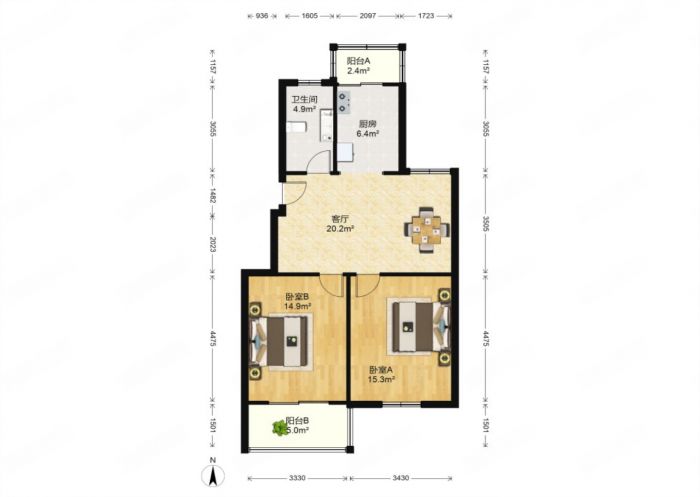 新城新苑 2室1厅1卫 85m&sup2;