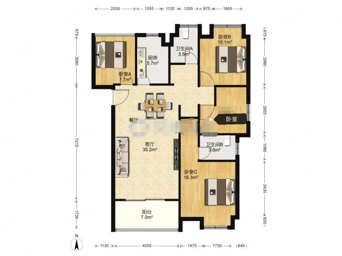 南山国际社区 4室2厅2卫 125m&sup2;