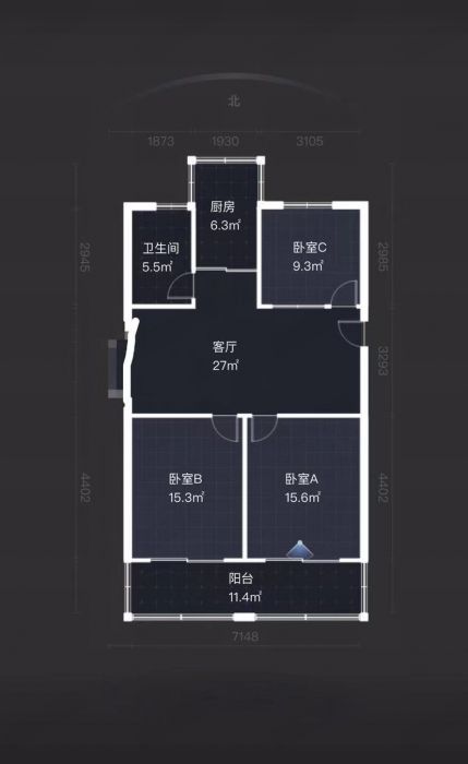 星景花园 3室1厅1卫 100m&sup2;