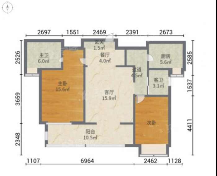 炜赋星湖邻里 2室2厅1卫 99m&sup2;