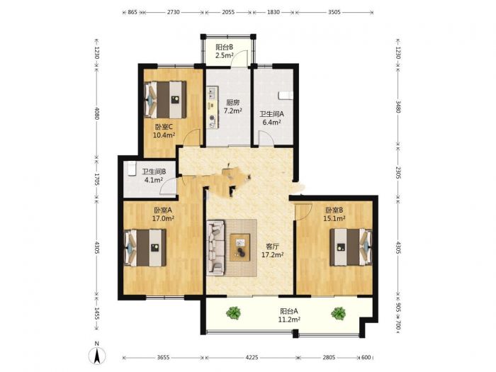 观阳名邸 3室2厅1卫 147m&sup2;