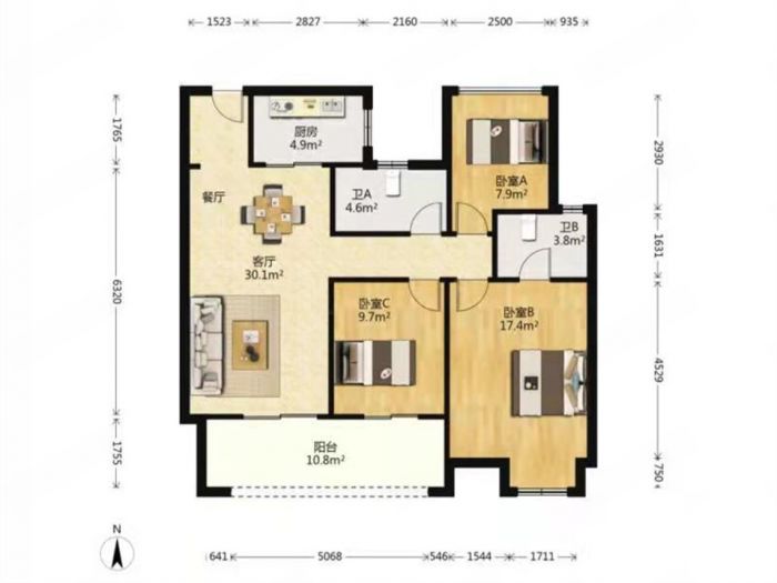海上传奇 3室2厅1卫 114.87m&sup2;