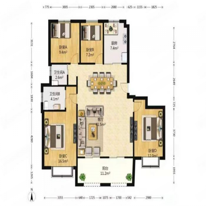 九玺台 3室2厅2卫 144m&sup2;