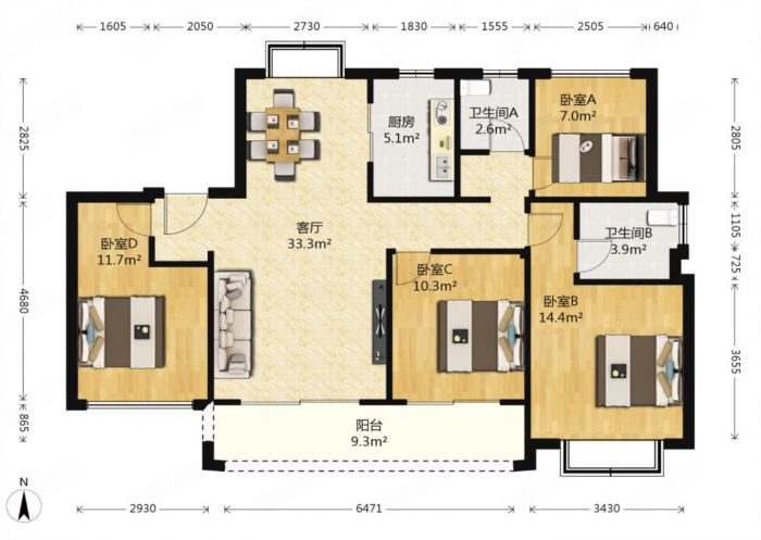 中南漫悦湾 4室2厅2卫 124m&sup2;