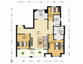 世茂新界 3室2厅2卫 123.00m&sup2;