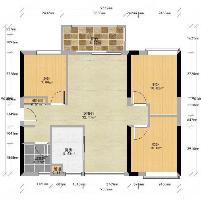 天虹花园 3室2厅1卫 112m&sup2;