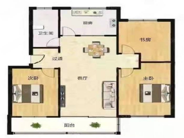 新桃园 3室2厅1卫 106.88m&sup2;