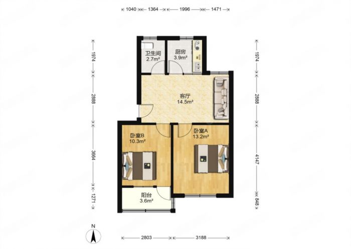 虹桥新村(朝霞路) 2室1厅1卫 58m&sup2;