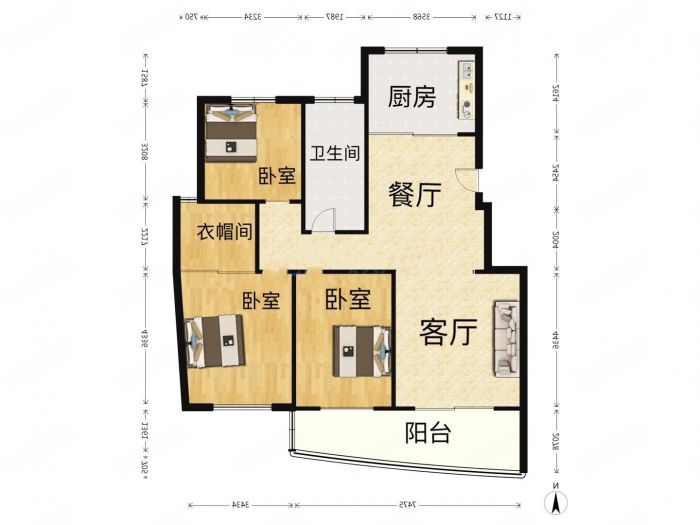 天安花园 3室2厅1卫 130m&sup2;