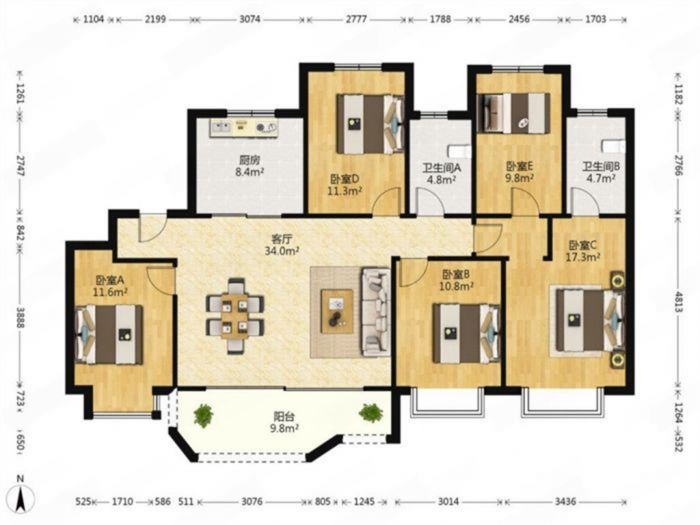 佳期漫 5室2厅2卫 142m&sup2;
