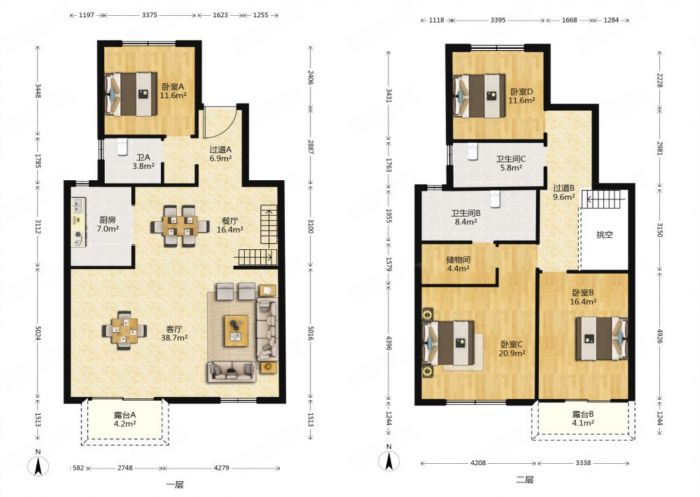 雨润星雨华府南区 4室2厅3卫 207.21m&sup2;