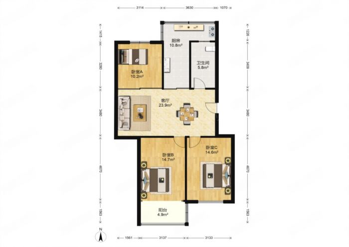 城南新村(崇川区) 2室2厅1卫 98m&sup2;