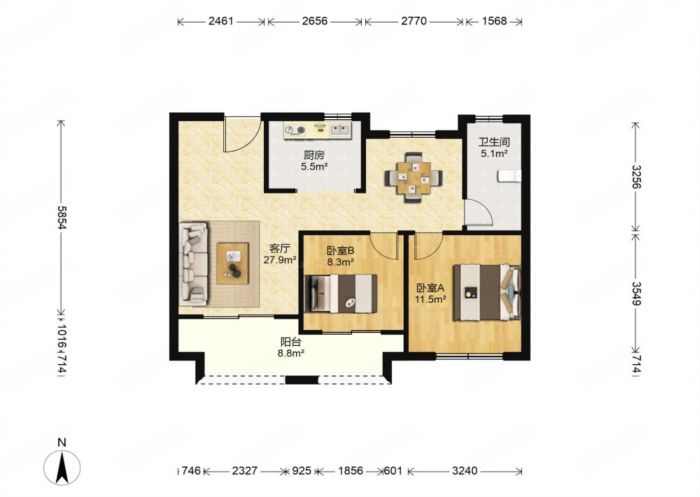 世茂新界 2室1厅1卫 92m&sup2;