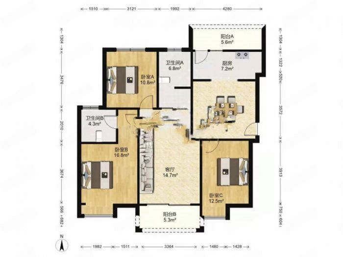 江景国际家园 3室2厅2卫 127m&sup2;