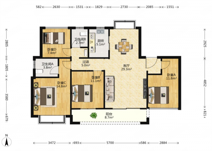中南漫悦湾 4室2厅2卫 122.99m&sup2;