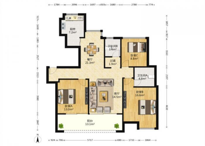 远创樾府 3室2厅2卫 122m&sup2;