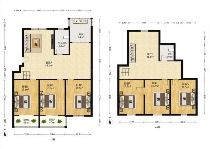 滨河东城 5室3厅1卫 134m&sup2;