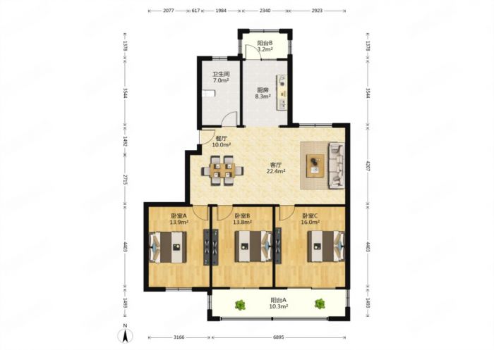 公园南苑 3室2厅1卫 126m&sup2;