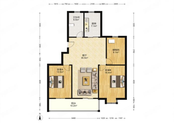 新城小区 3室2厅1卫 103.2m&sup2;