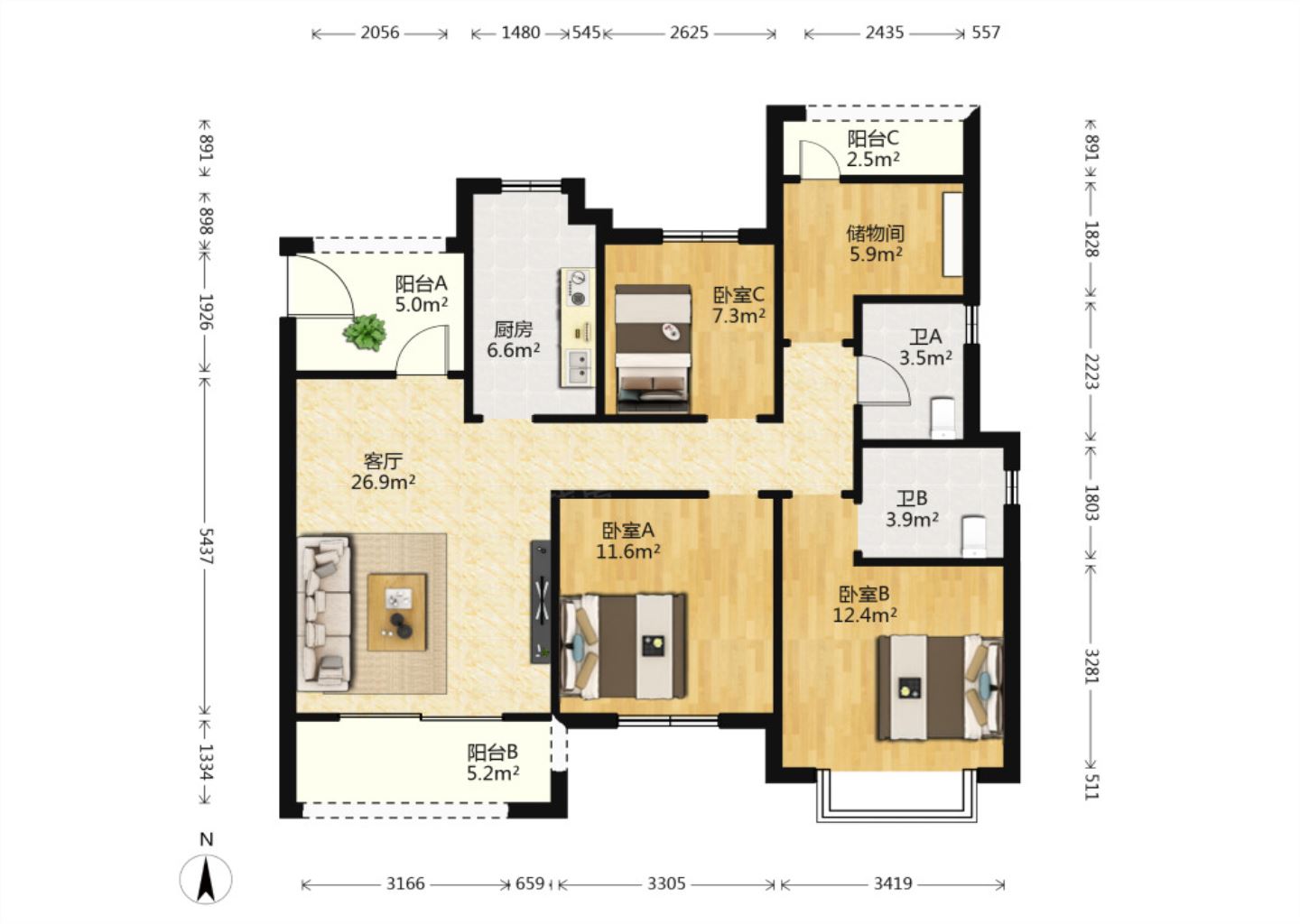 金科廊桥水岸 3室2厅2卫 126.12m&sup2;