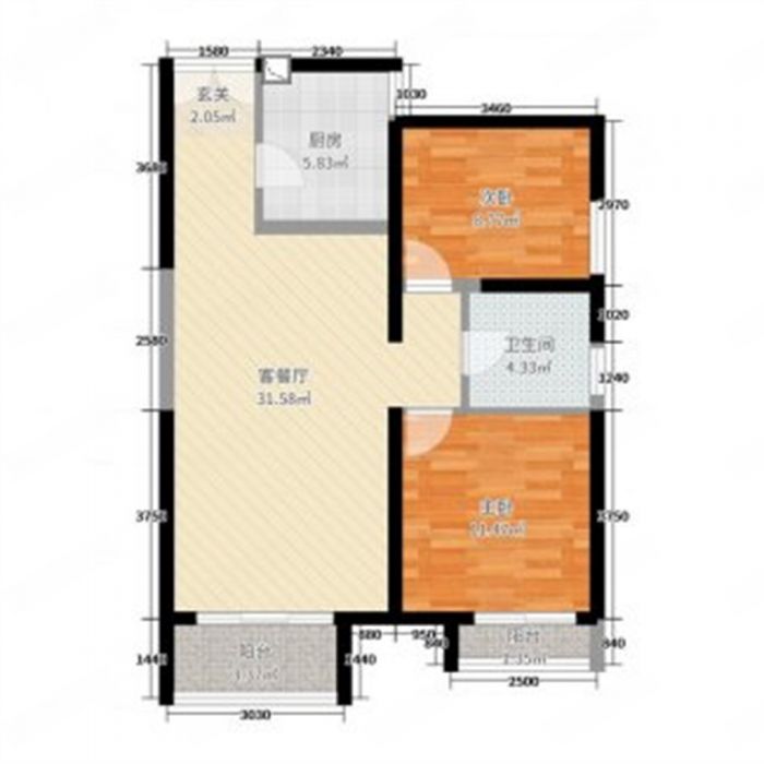 公园三村 2室1厅1卫 46m&sup2;