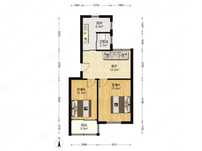 光明东村一期 3室1厅1卫 77.80m&sup2;