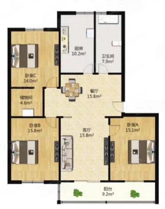 越江新村 3室2厅1卫 117m&sup2;