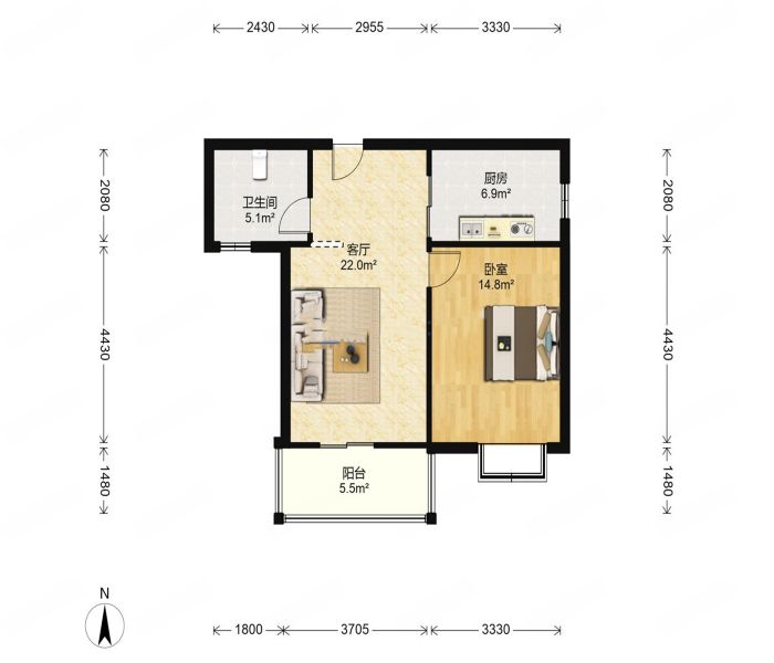 天一裕景苑 1室1厅1卫 66.96m&sup2;
