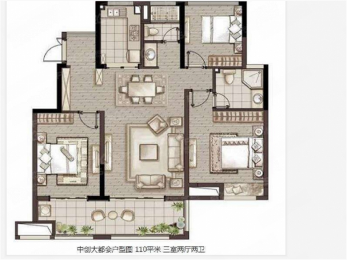 中创大都会 3室2厅2卫 110m&sup2;