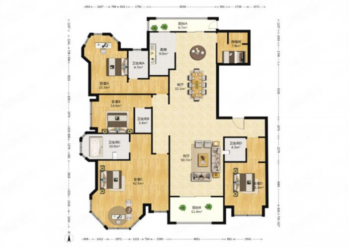 中南世纪花城三期 4室2厅4卫 275m&sup2;