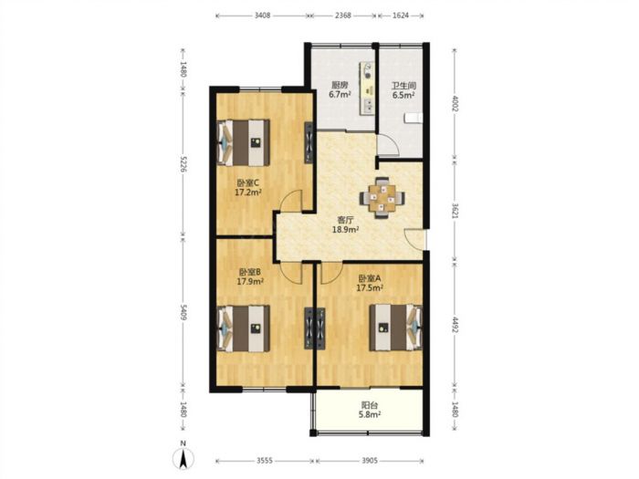 越江新村 3室1厅1卫 101m&sup2;