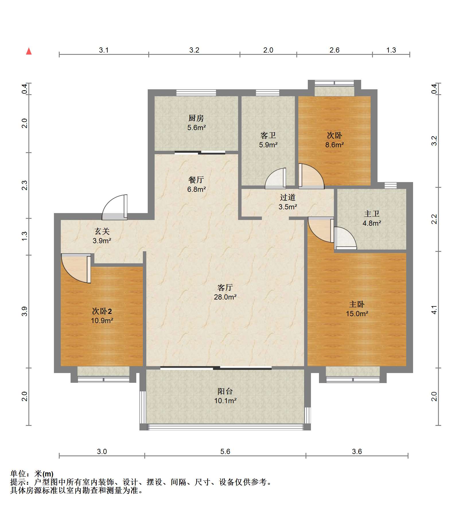 万濠禧园 3室2厅2卫 128m&sup2;