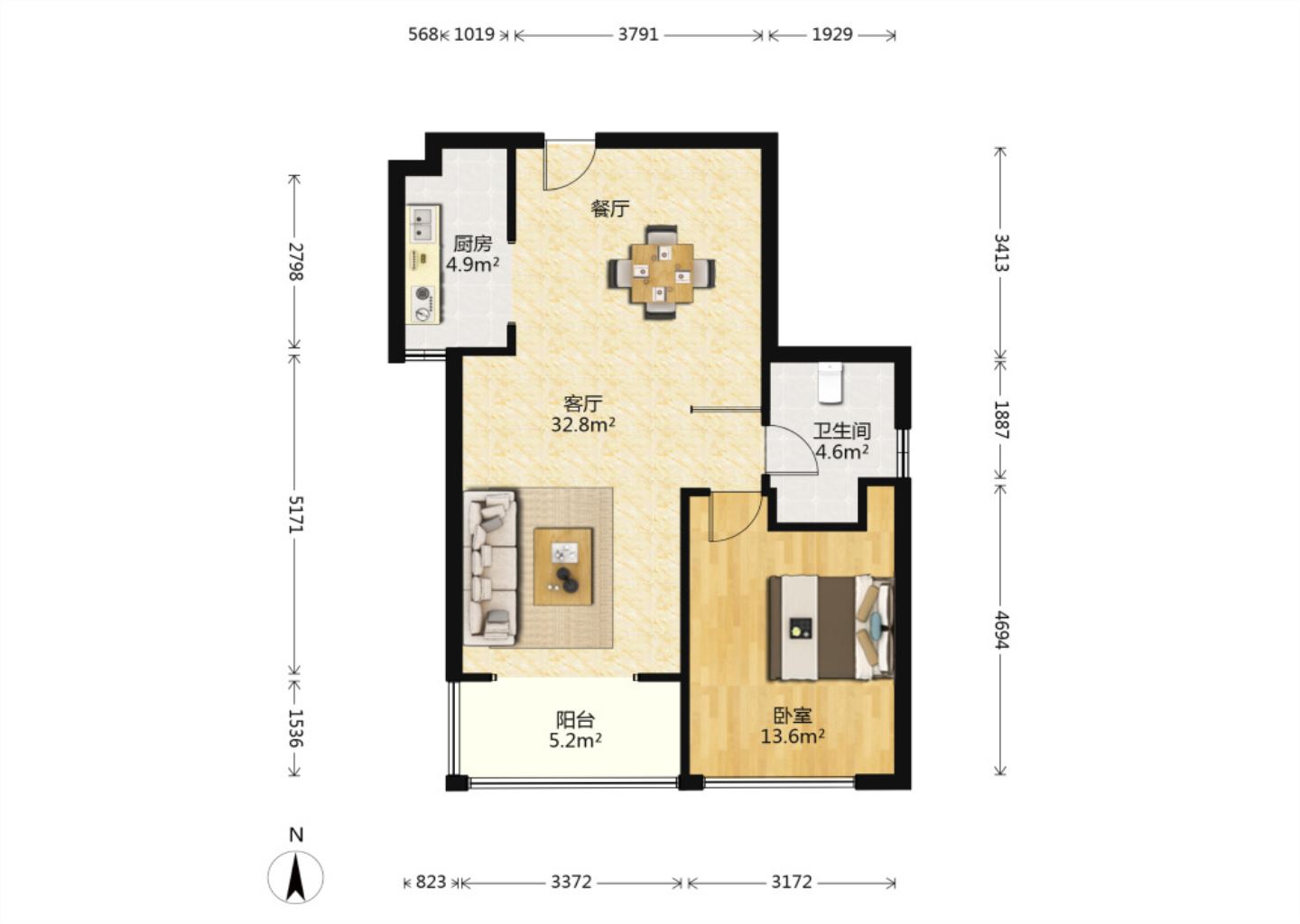 龙潭福里 2室2厅1卫 79.00m&sup2;