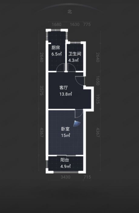 星辰花园 1室1厅1卫 54.1m²