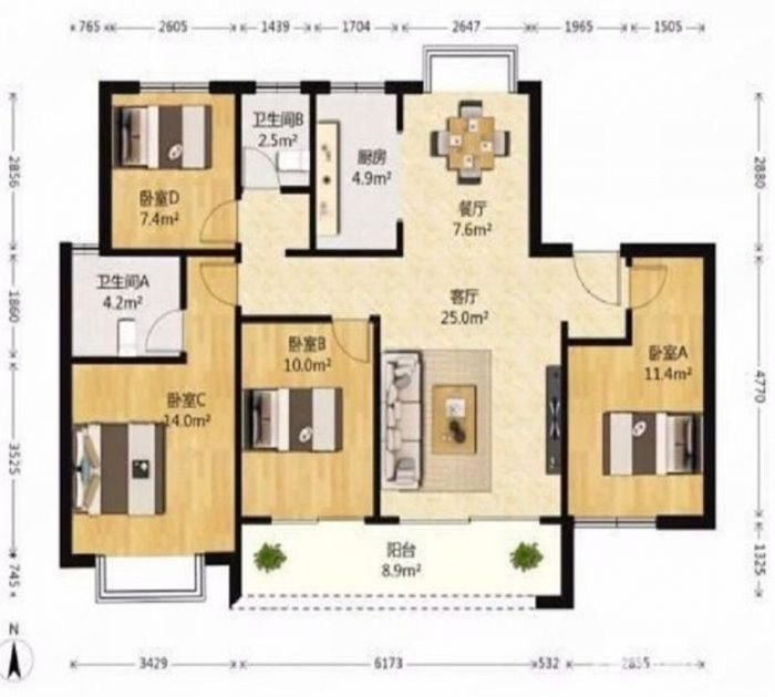 佳期漫 4室2厅2卫 124m&sup2;