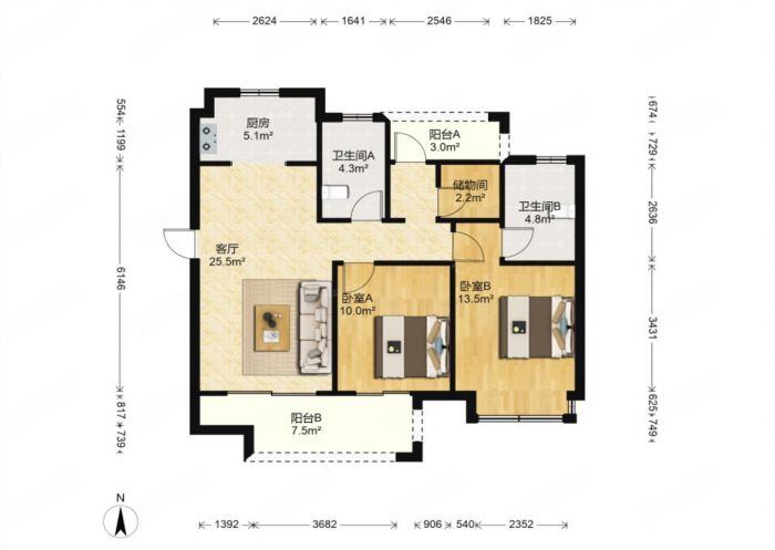 绿地新里城 3室1厅1卫 105m&sup2;