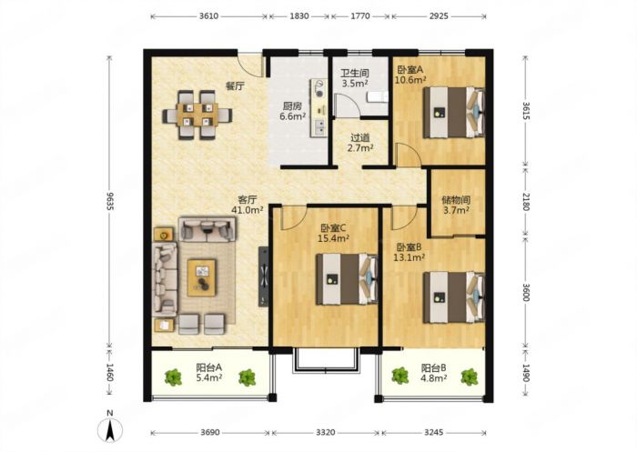 汇富花苑 3室2厅1卫 144m&sup2;
